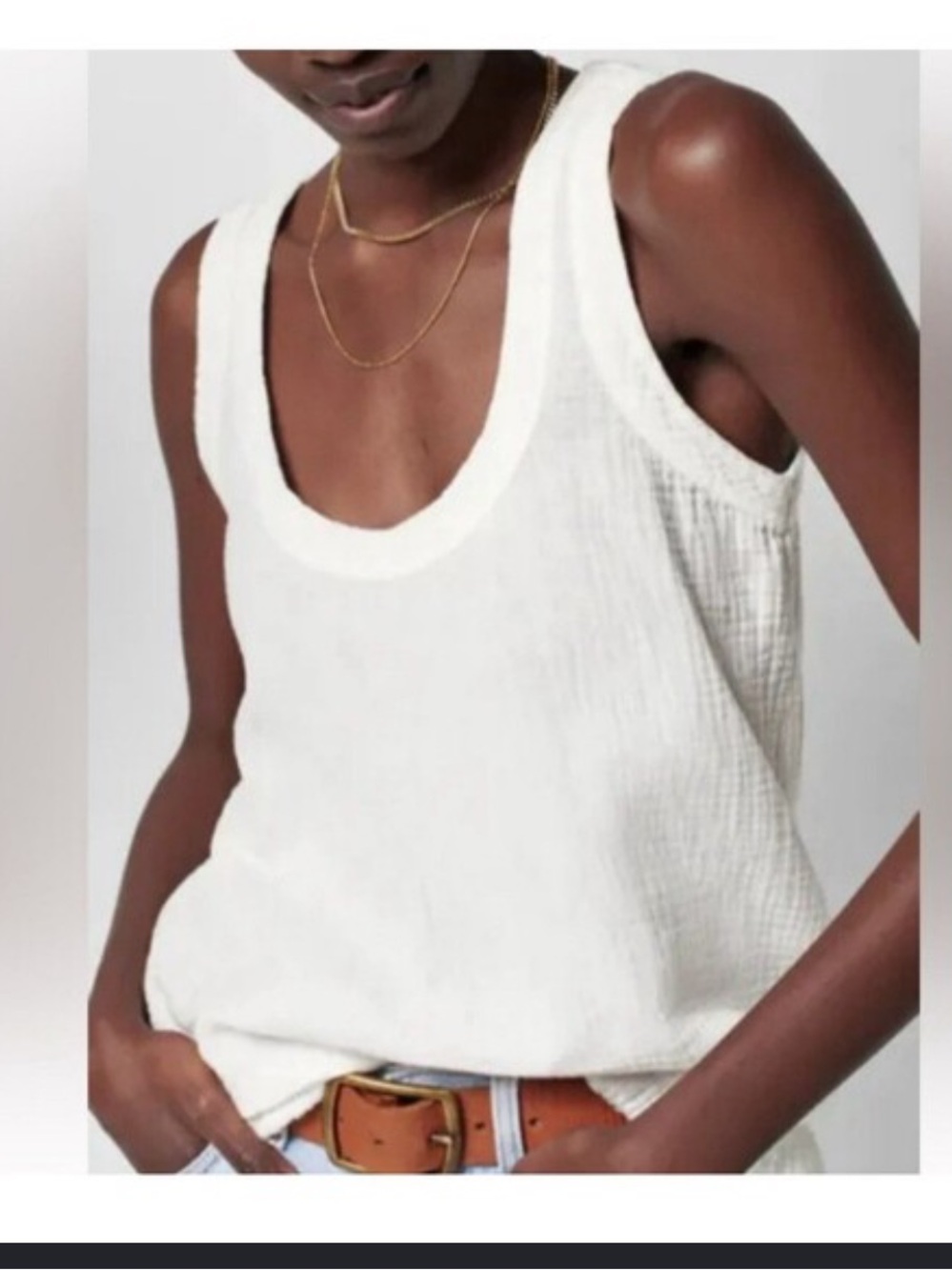 Faherty White Organic Cotton Gauze Scoop Neck Tank Blouse. Size M. Retail $98